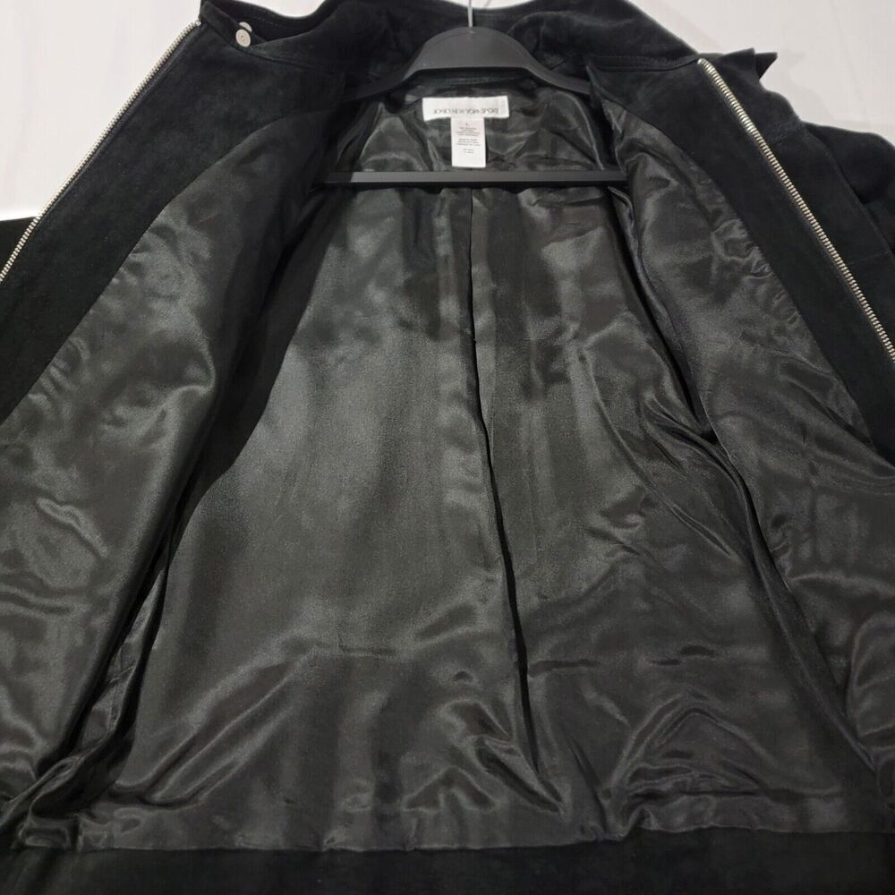 Jones Sport Black Suede Leather Jacket Womens Large Y2K New Bomber Classic - Picture 4 of 16